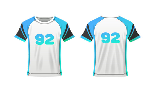 T-shirt mockup. Flat, color, number 92, T-shirt layout, T-shirt mockup with numbers. Vector icons