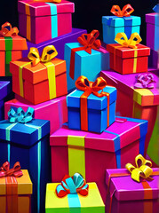 painted gifts on realistic neon background