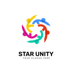 Colorful Five Star Icon Abstract People Logo isolated on white background. Flat Vector Logo Design Template