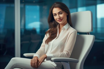 Fototapeta premium Beautiful Smiling Businesswoman in Office. Fictional characters created by Generated AI.