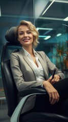 Businesswoman in a Suit with a Pen in her Hand. Fictional characters created by Generated AI.