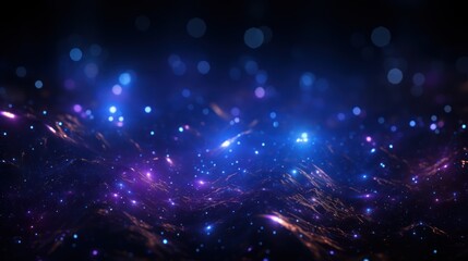 Obraz premium Blurry flecks of blue and purple hues dance on a dark black canvas