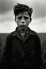 Atmospheric portrait of a young boy in a meadow.