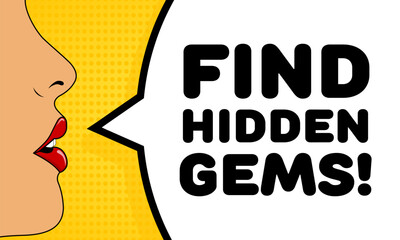 Find hidden gems sign. Flat, color, talking lips, find hidden gems sign. Vector icon