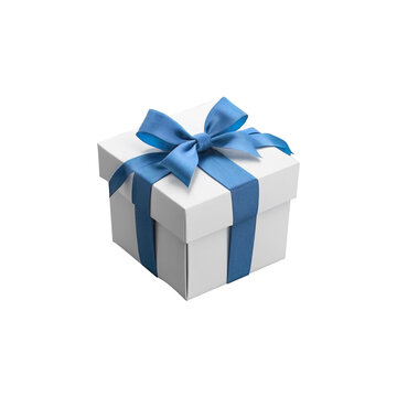 blue gift box with ribbon isolated on white, png transparent 
