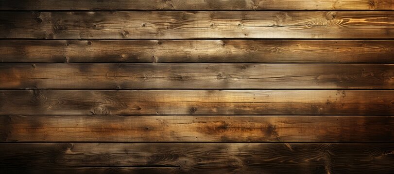 In a wide-format abstract background image, a weathered wood wall is built from untreated boards, presenting a natural composition aged by time and the elements. Photorealistic illustration