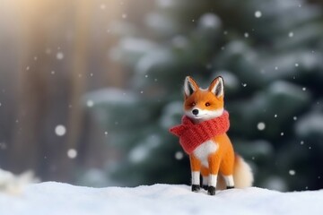 Cute fox Christmas holiday. Creative wild animal on snowy weather. Generate ai