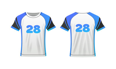 T-shirt layout. Flat, color, number 28, T-shirt mockup, T-shirt layout with numbers. Vector icons