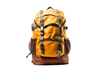 a yellow backpack with brown straps