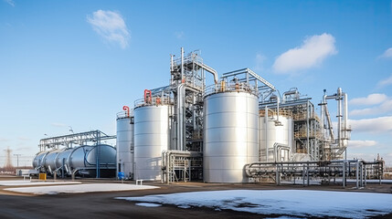 Obraz premium Oil refinery, petrochemical plant, petrochemical industry. Industrial background