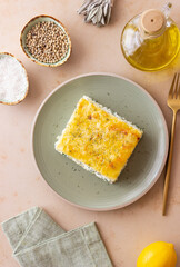 Lasagna with cheese and spinach. Italian food. Vegetarian food.