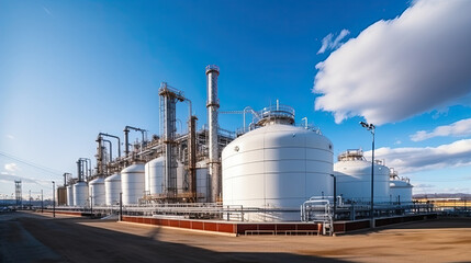 Obraz premium Oil refinery, petrochemical plant, petrochemical industry. Industrial background