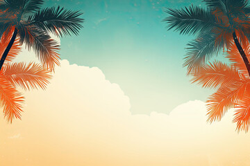 Fototapeta na wymiar Summer tropical background with palm trees sunset