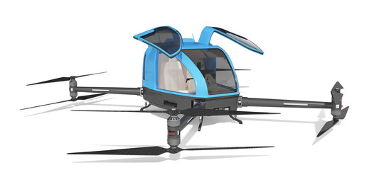Autonomous unmanned aerial vehicle. The concept of transport of the future. 3d illustration. Isolated on white background.