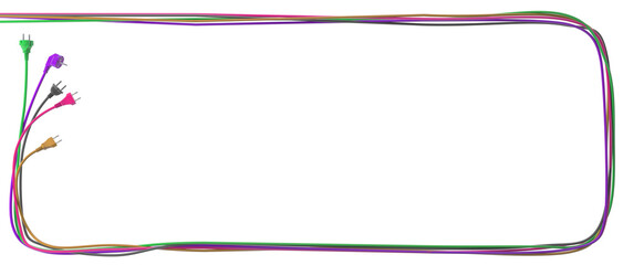 A bundle of wires with electrical plugs. Suitable for projects related to electricity, electrical wiring, technology, communication and network connectivity. 3D Illustration. White background.