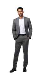 Papier Peint photo autocollant Pleine lune Young african american businessman, a smiling man. Isolated on transparent white background