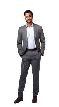 Young african american businessman, a smiling man. Isolated on transparent white background