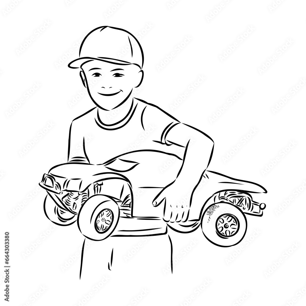 Wall mural hand drawn sketch car vector. car model sports, vector sketch. pencil design.