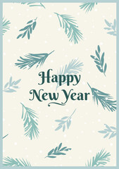 Christmas and Happy New Year illustration with spruce branches. Trendy retro style. Vector design