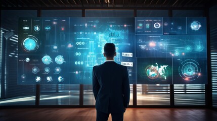 advanced big data analytics: scientist analyzing information structure with machine learning for strategic business and finance predictions