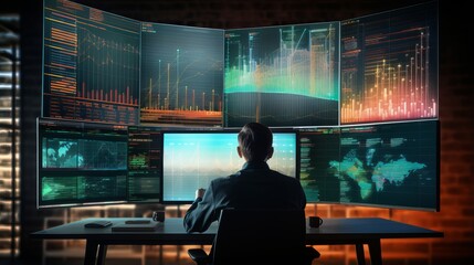 advanced big data analytics: scientist analyzing information structure with machine learning for strategic business and finance predictions