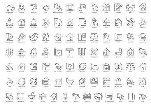 Real Estate 85 Black and White Icons Set