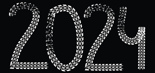 Happy New Year 2024 Black And White Urban Vector Texture Template. Dark Messy Dust Overlay Distress Background. Easy To Create Abstract Dotted, Scratchedg