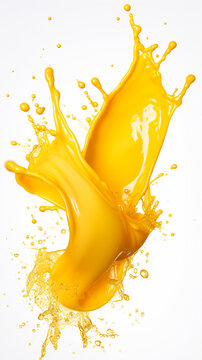 Naklejki Unusual splashes of mango juice, drops of mango juice, macro, background, for collage.
