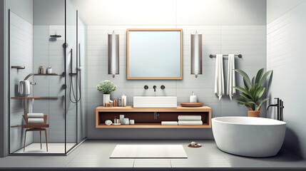 a clean and minimalist bathroom interior, featuring sleek fixtures, a frameless shower, and a spa-like ambiance, highlighting the elegance of modern bathroom design