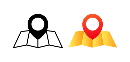 Map icons with geolocation. Different styles, colors, map icons with geolocation. Vector icons