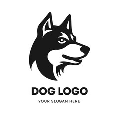 Dog logo vector template emblem symbol. Head icon design isolated on white background. Modern black and white illustration. Simple minimalistic silhouette design for logo, tattoo and t-shirt print