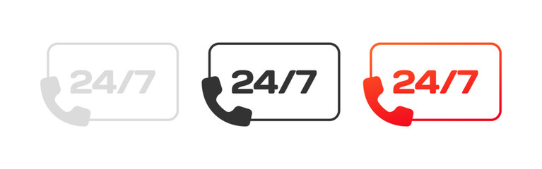 24/7 support icons. Different styles, handset phone, 24/7 buttons. Vector icons - Powered by Adobe
