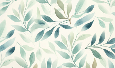 watercolor background, texture, green leaves - obrazy, fototapety, plakaty