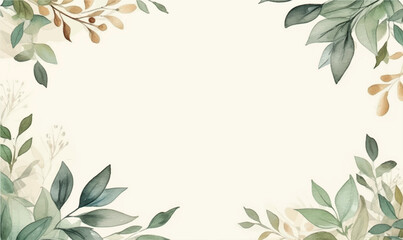 watercolor background, texture, frame, green leaves