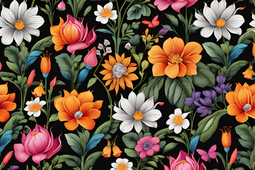 seamless pattern with flowers/generative AI/colorful/background/design