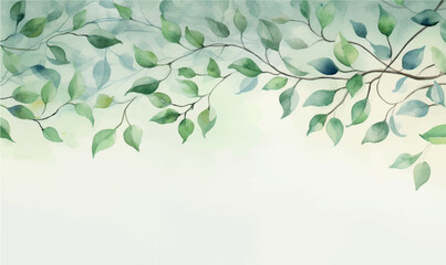 watercolor background, texture, frame, green leaves