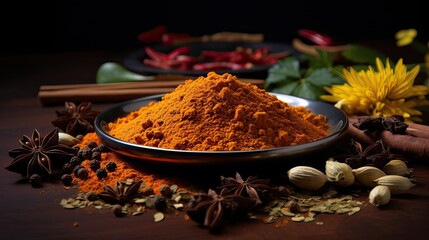 Fragrant curry powder, renowned for its blend of various spices. Culinary excellence, aromatic infusion, flavor balance, versatile spice. Generated by AI.