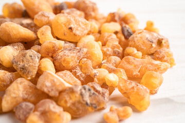 Frankincense or olibanum aromatic resin used in incense and perfumes.