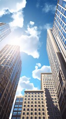 Fototapeta premium Realistic urban tall buildings, background image, vertical format, generative AI