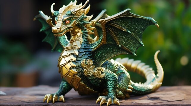 The dragon In the Orient is symbol of supernatural power, wisdom, strength, and hidden knowledge. 2024 Chinese New Year Symbol of 2024 new year green Dragon statuette made of gold and gems