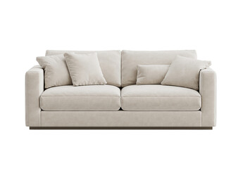 3d rendering of a modern beige soft comfortable sofa, isolated on transparent background, cutout ready for architectural visualisation., png