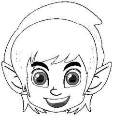 Cute elf cartoon doodle outline