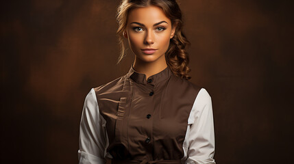 Model in Chef's Uniform on Studio Background