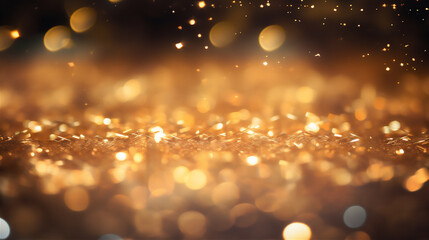 Golden Particles and Sprinkles for Christmas celebration including  shiny golden lights. Ai generative. 