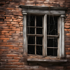 old wooden window in the mid of disheveled bricks