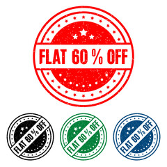 FLAT 60% OFF Rubber Stamp. vector illustration.