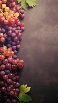 Textured background surrounded by grape fruits, background image, vertical format, generative AI