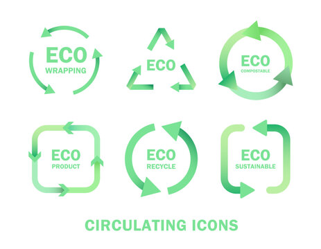 循環するエコなアイコンセット _ ベクター 素材 環境 デザイン シンプル 