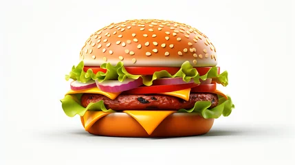 Foto op Plexiglas Cartoon Hamburger on White Background © Custom Media
