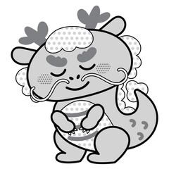 Obraz premium お辞儀するかわいい辰のイラスト素材 白黒